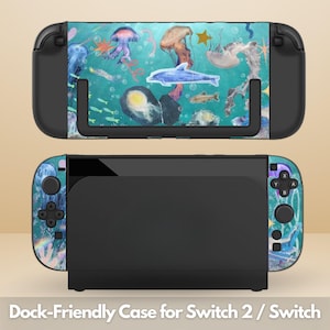 Cute Marine Animal Dockable Protective Switch Case for NS Switch 2 7.9&quot;, Switch/Switch OLED, Anti-Scratch, Shock-Absorption Shell Cover
