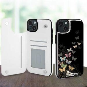 Personalized Whimsical Night Butterfly Wallet Flip Phone Case for iPhone 17 17E 16 Pro Max Plus, Galaxy S26 S25 S24 Ultra Plus