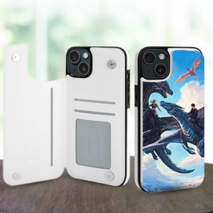 Custodia a portafoglio estetica Dragon Riders per iPhone 16, 15, 14 Pro Max Plus, Galaxy S25, S24, S23 Ultra Plus, custodia in pelle con supporto e slot per carte