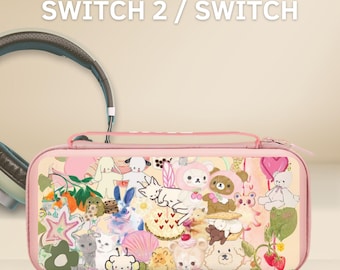 Whimsical Collage Carrying Switch Case Cover for NS Switch 2 7.9", Switch OLED/Switch, Protective Sleeve Pouch, 10 Game Cartridge Slot