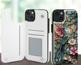 Étui portefeuille en verre teinté Colibri pour iPhone 17 16 15 Pro Max Plus, Galaxy S26 S25 S24 Ultra Plus, étui en cuir avec fentes pour cartes