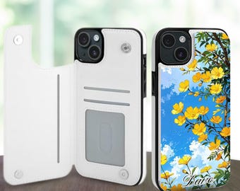 Jolie coque de téléphone portefeuille personnalisée à fleurs pour iPhone 17 16 Pro Max Plus, Galaxy S25 S24 Ultra Plus, étui en cuir avec fentes pour cartes
