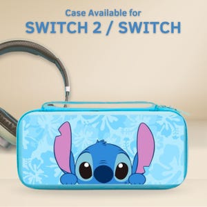 May include: A light blue Switch 2 / Switch case featuring a cartoon character with large ears and big eyes. The case has a zipper closure and a light blue floral pattern. The text "Case Available for SWITCH 2 / SWITCH" is at the top.