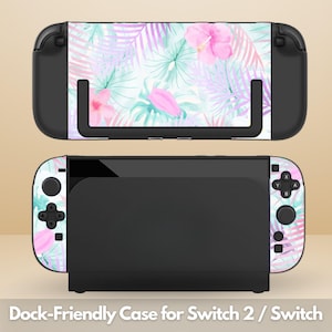 Cute Tropical Flower Dockable Protective Switch Case for NS Switch 2 7.9&quot;, Switch/Switch OLED, Anti-Scratch, Shock-Absorption Shell Cover