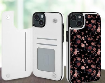 Jolie coque de téléphone portefeuille esthétique florale pour iPhone 17 16 15 14 Pro Max Plus, Galaxy S25 S24 S23 Ultra Plus, étui en cuir avec fentes pour cartes