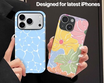 Retro Floral Daisy Dual Layer Hard Shell Phone Case for iPhone 17 17E 16 16E 15 14, MagSafe Compatible Protective Magnetic Cover