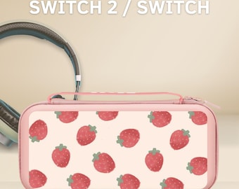 Cute Strawberry Carrying Switch Case Cover for NS Switch 2 7.9", Switch OLED/Switch, Protective Sleeve Pouch, 10 Game Cartridge Slot