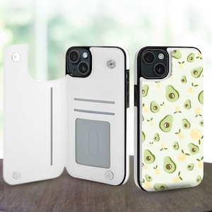Cute Fruit Aesthetic Wallet Phone Case for iPhone 16 15 14 Pro Max Plus, Galaxy S25 S24 S23 Ultra Plus, Leather Stand Card Slots Case