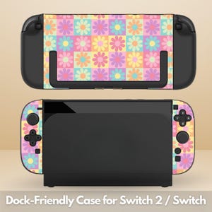 Pastel Floral Patchwork Dockable Protective Switch Case for NS Switch 2 7.9&quot;, Switch/Switch OLED, Anti-Scratch, Shock-Absorption Shell Cover