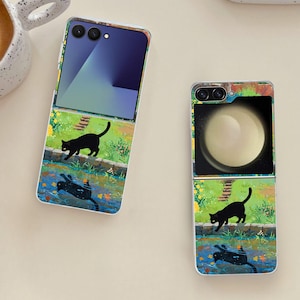 Cute Black Cat Kitten Art Galaxy Flip Phone Case for Samsung Galaxy Z Flip 7 7FE, Flip  6, Flip 5, Galaxy ZFlip 7 6 5, Shockproof Cover