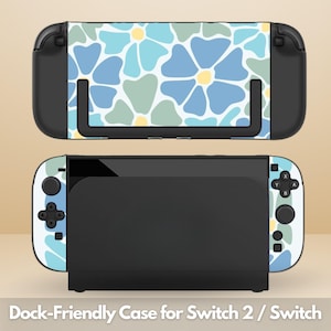 Cute Retro Floral Dockable Protective Switch Case for NS Switch 2 7.9&quot;, Switch/Switch OLED, Anti-Scratch, Shock-Absorption Shell Cover