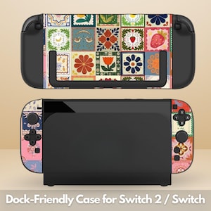 Ceramic Tile Floral Dockable Protective Switch Case for NS Switch 2, Switch/Switch OLED, Anti-Scratch, Shock-Absorption Shell Cover