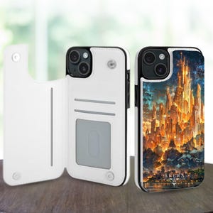 Custodia a portafoglio con estetica Magical Landscape per iPhone 16, 15, 14 Pro Max Plus, Galaxy S25, S24, S23 Ultra Plus, custodia in pelle con supporto e slot per carte