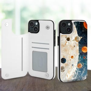 Custodia a portafoglio estetica Space Art per iPhone 16, 15, 14 Pro Max Plus, Galaxy S25, S24, S23 Ultra Plus, custodia in pelle con supporto e slot per carte