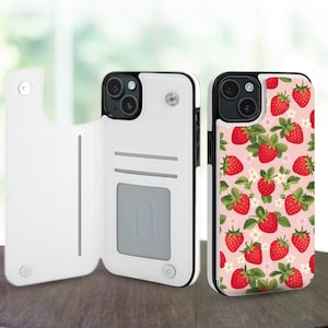 Cute Fruits Aesthetic Wallet Phone Case for iPhone 16 15 14 Pro Max Plus, Galaxy S25 S24 S23 Ultra Plus, Leather Stand Card Slots Case