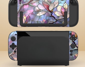 Niedliche Glas Floral andockbare Schutzhülle für NS-Schalter 2, Schalter/Schalter OLED, kratzfest, Stoßdämpfung Shell Cover