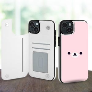 Custodia a portafoglio con estetica Kawaii Face per iPhone 16, 15, 14 Pro Max Plus, Galaxy S25, S24, S23 Ultra Plus, custodia in pelle con supporto e slot per carte