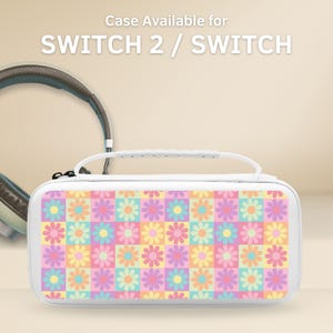May include: White Switch 2 / Switch case with a colourful floral pattern. The case has a handle and a zip closure. The text "Case Available for SWITCH 2 / SWITCH" is at the top.