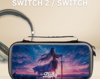 パーソナライズされたファンタジーゲームアートキャリングスイッチケースカバー（NS Switch 2、OLED/Switch用）、保護スリーブポーチ、ゲームカートリッジ10個収納スロット