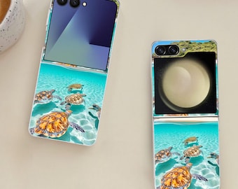 Cute Beach Turtles Galaxy Flip Phone Case for Samsung Galaxy Z Flip 7 7FE, Flip  6, Flip 5, Galaxy ZFlip 7 6 5, Shockproof Cover
