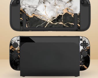 Niedliche andockbare Schutzhülle aus schwarzem Marmor für NS Switch 2 7.9", Switch/Schalter OLED, kratzfeste, stoßabsorbierende Shell-Abdeckung