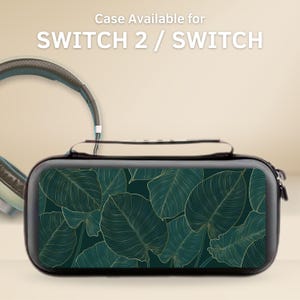 Bärväska med tropiska löv till Nintendo Switch 2 7,9", Switch OLED/Switch, skyddande fodral, plats för 10 spelkassetter