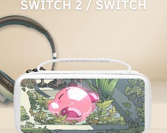 Pink Puffball Art Carrying Switch Case Cover for NS Switch 2 7.9", Switch OLED/Switch, Protective Sleeve Pouch, 10 Game Cartridge Slot