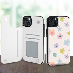 Cute Floral Aesthetic Wallet Phone Case for iPhone 16 15 14 Pro Max Plus, Galaxy S25 S24 S23 Ultra Plus, Leather Stand Card Slots Case
