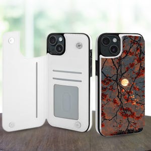 Dreamy Nature Aesthetic Wallet Phone Case for iPhone 16 15 14 Pro Max Plus, Galaxy S25 S24 S23 Ultra Plus, Leather Stand Card Slots Case