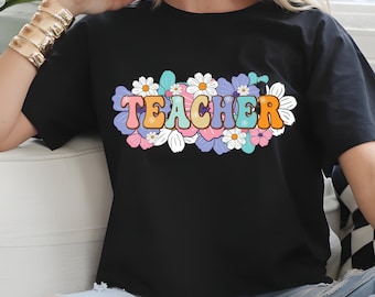Retro Floral Teacher Shirt: Comfort Colors Boho Tee