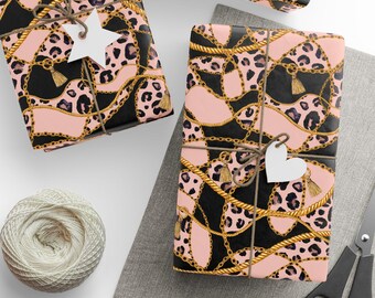 Pink Leopard Wrapping Paper | Glam Gold Chain Gift Wrap