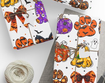 Inpakpapier Halloween-pootafdruk | Cadeauverpakking Spooky Pet Lover