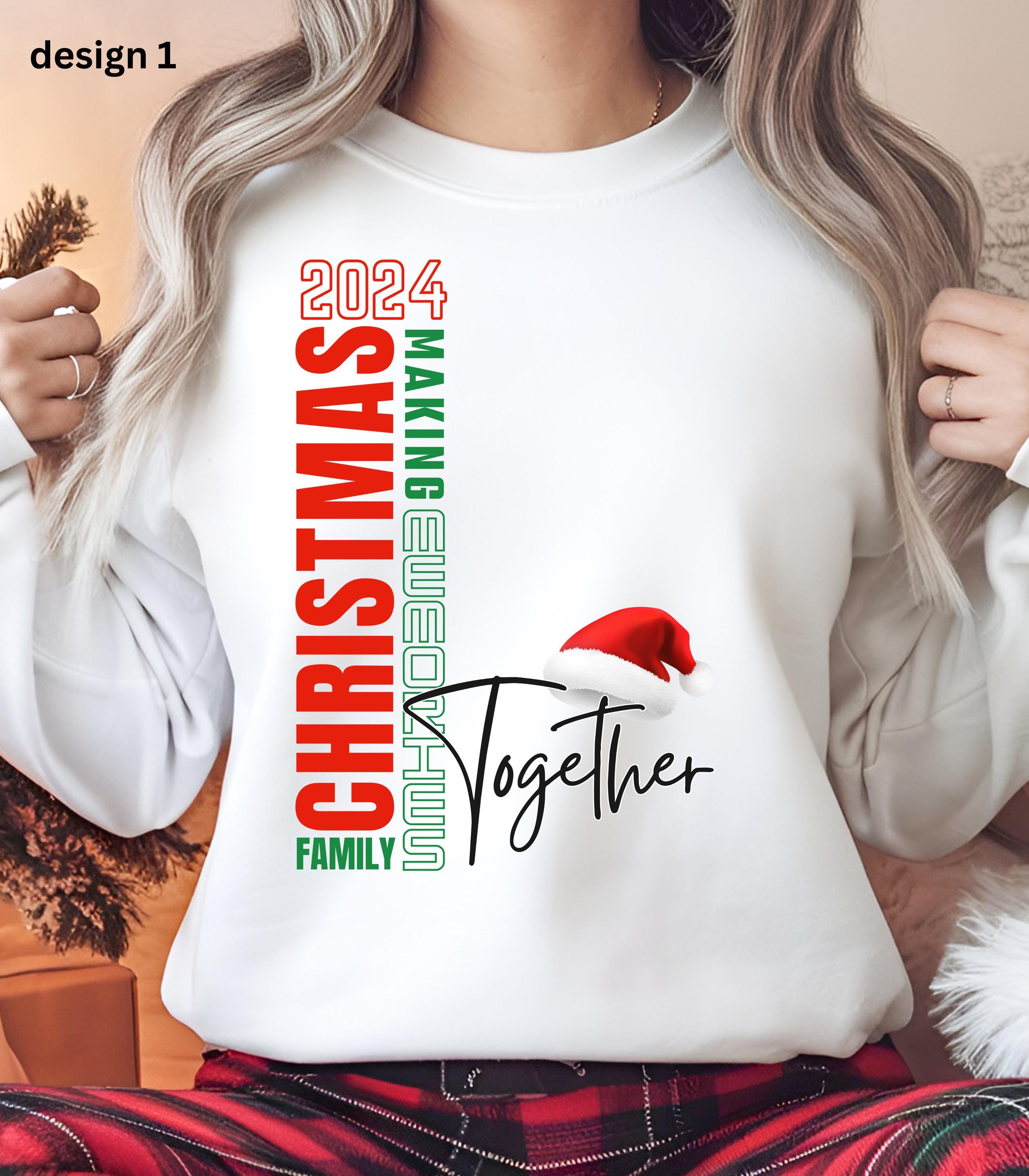 Personalized Family Christmas Sweatshirt/T-Shirt, Custom Matching Holiday Outfit 2024, Cozy Christmas Together Apparel, White, Green, Pink