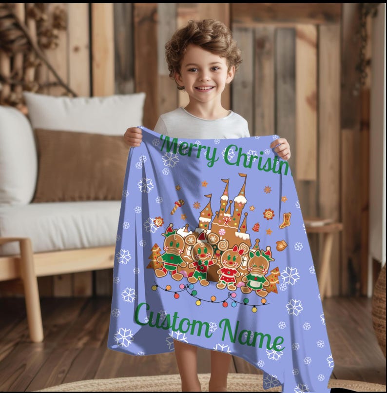 Personalized Gingerbread Christmas Blanket Customizable Name Holiday