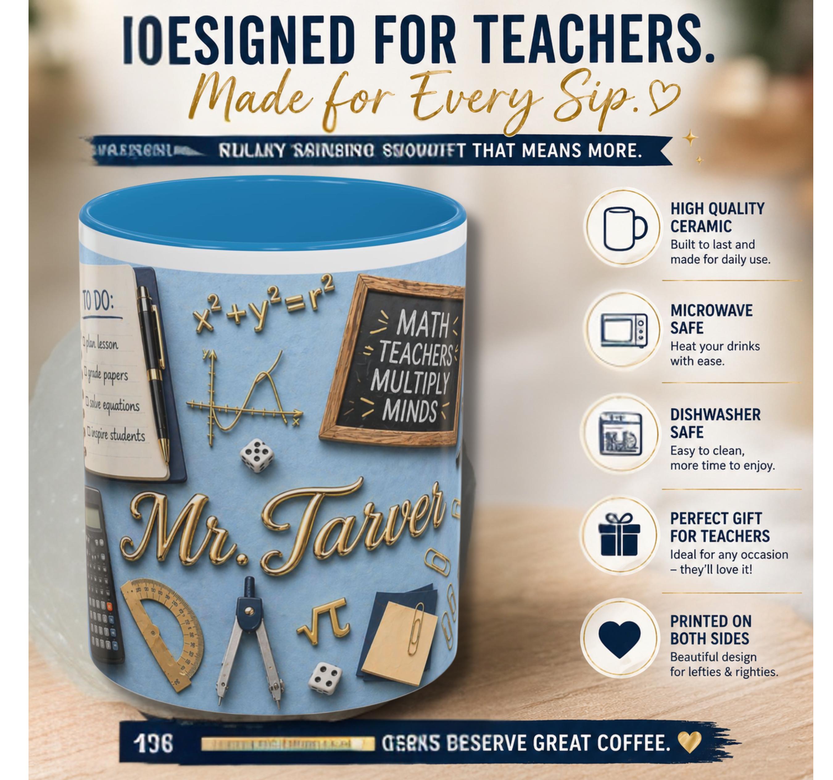 Personalized Math Teacher Mug, Custom Name, Math Classroom Decor ...