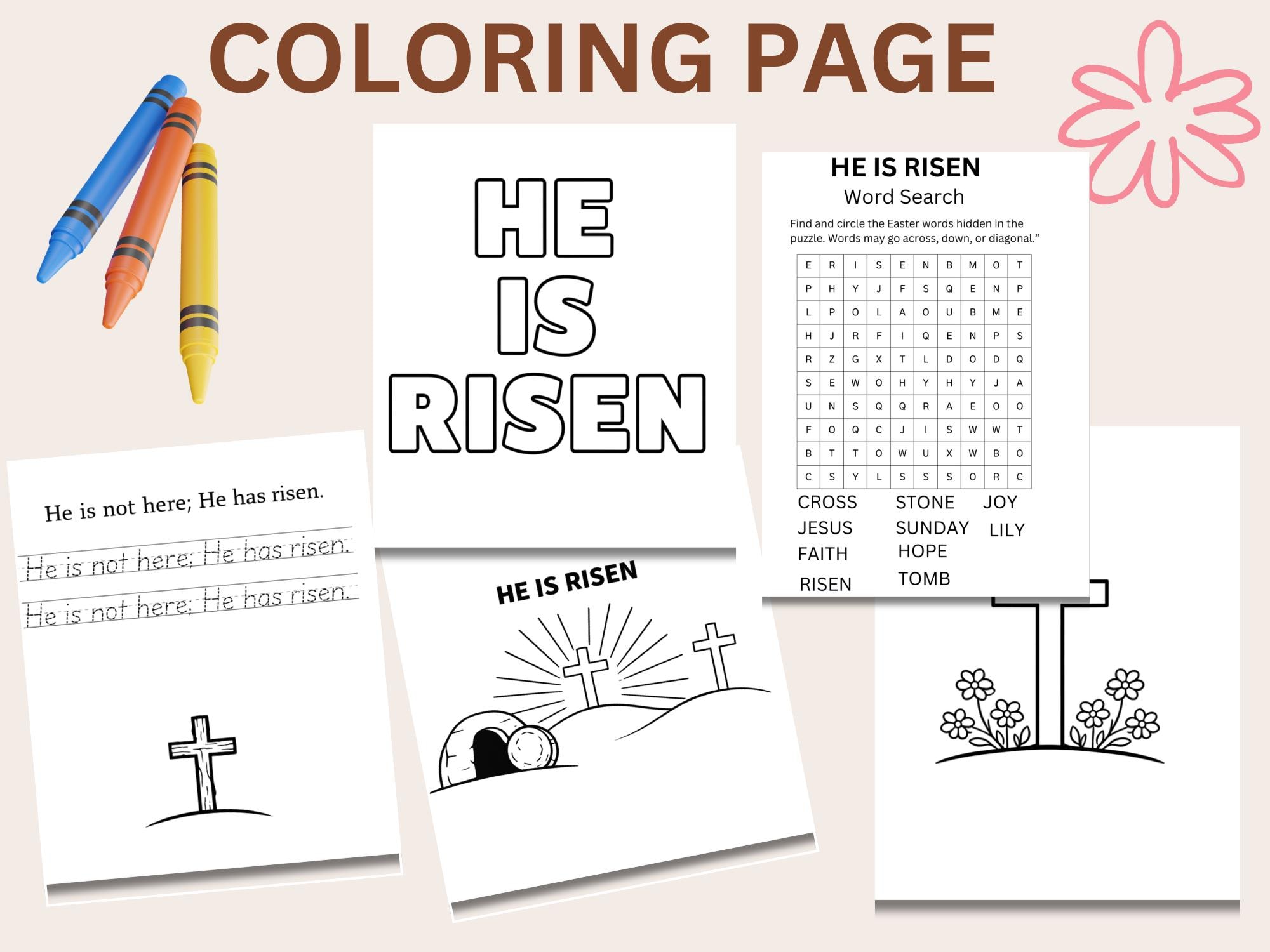 Christian Easter Activity Pack | He is Risen Coloring Pages (PDF ...