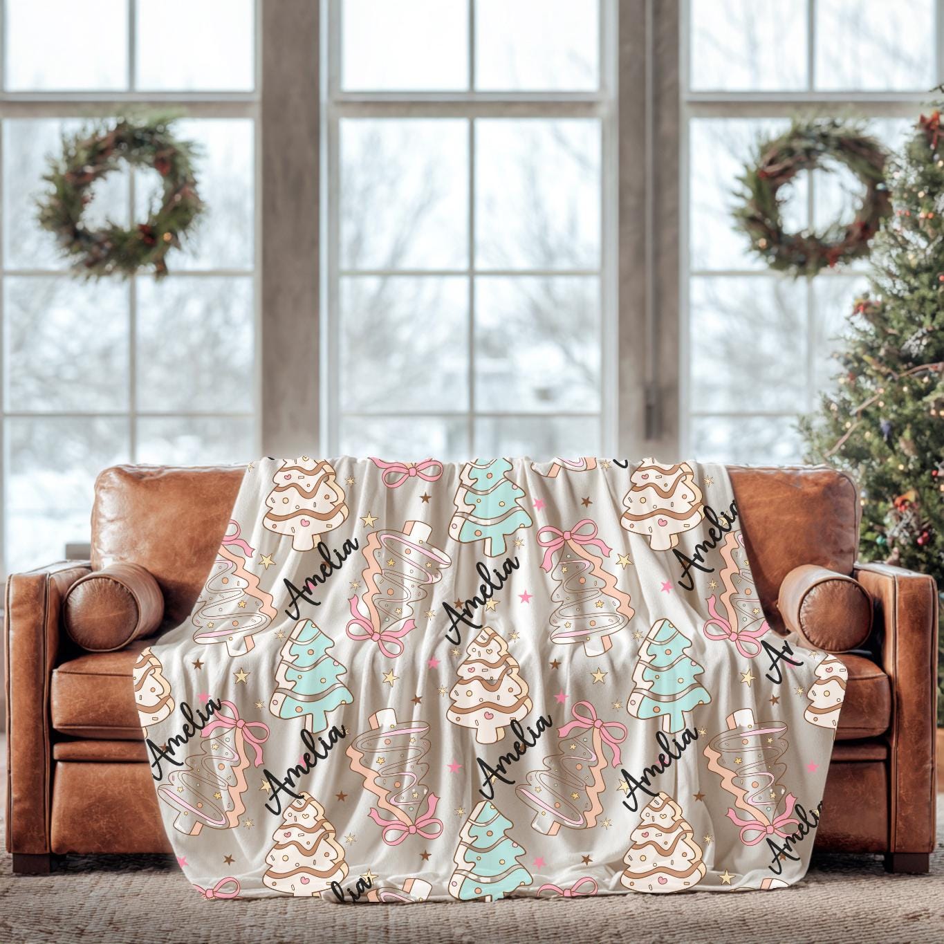 パーソナライズされたクリスマスツリーブランケット - ホリデーネーム