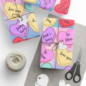 Personalized Conversation Heart Wrapping Paper – Custom Gift Wrap for Valentine’s Day, Mother’s Day, Birthdays, and More