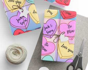 Personalized Conversation Heart Wrapping Paper – Custom Valentine's Day Gift Wrap