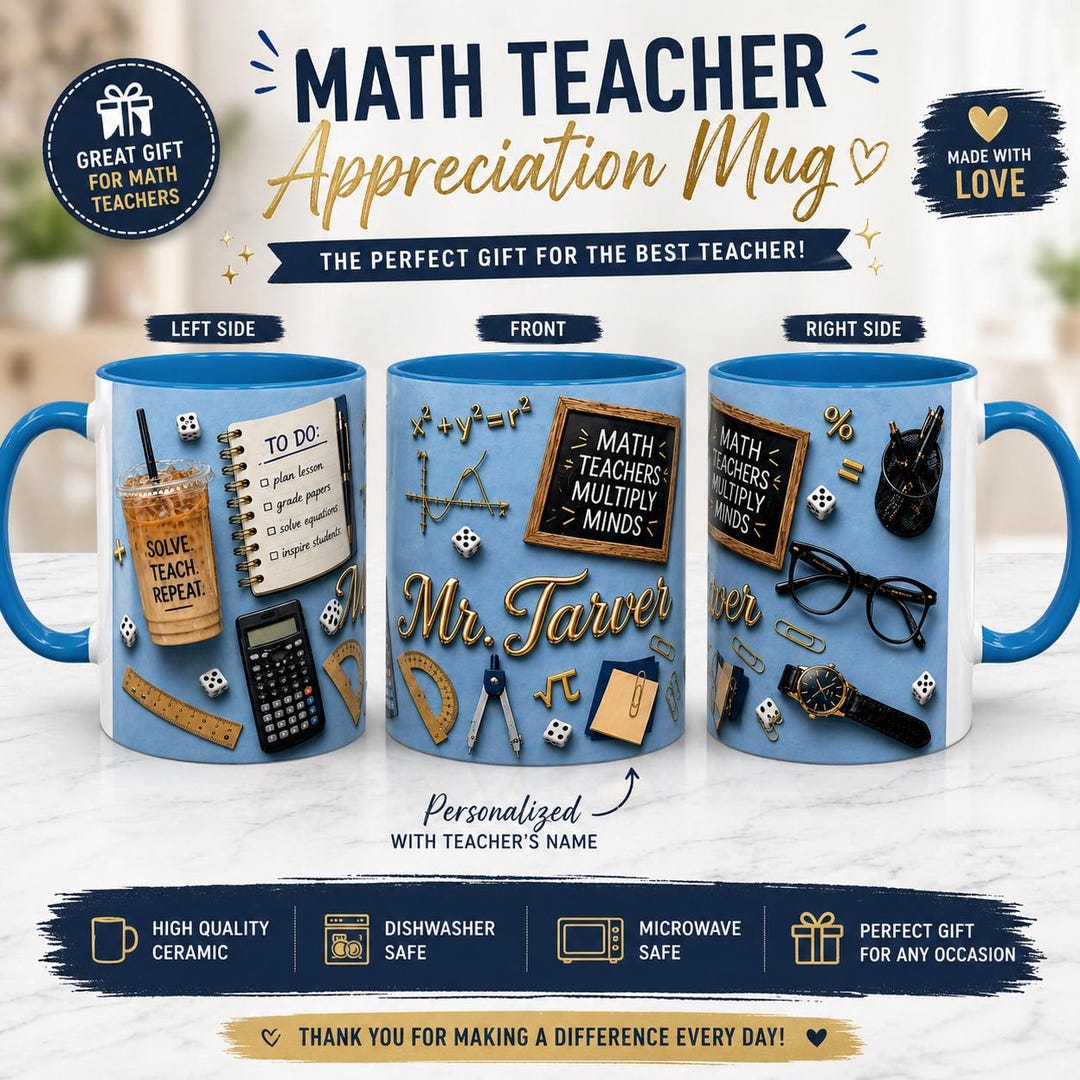 Personalized Math Teacher Mug, Custom Name, Math Classroom Decor ...