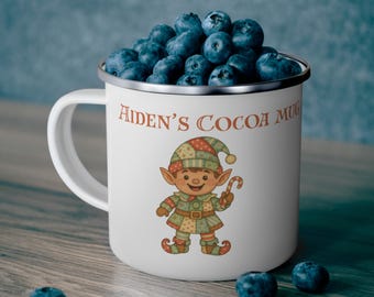 Personalized Christmas Mug |Custom Santa, Reindeer, Gingerbread, or Elf Design | Insulated 10oz Coffee Mug & Enamel Cocoa Cup | Holiday Gift