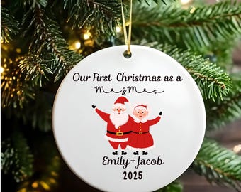 Personalized First Christmas Ornament 2025 | Newlyweds Mr. Mrs Ornament | Custom Couple Name Santa & Mrs. Claus Christmas Decoration