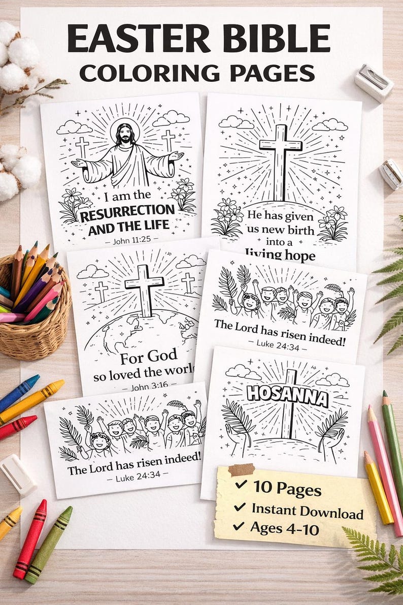 Easter Bible Coloring Pages for Kids – He is Risen, Sunday School (PDF ...