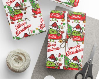 Personalized Christmas Wrapping Paper - Custom Grinch Gift Wrap with Name | Festive Holiday Gift Wrap for Kids & Adults | Custom Name Design