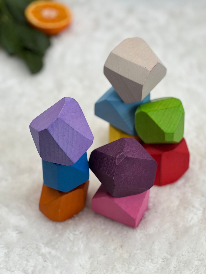 Building Rocks Toy Wooden Jumbo Stacking Balancing Natural Rainbow Stones| Montessori ...