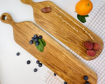 Handmade Long Solid Oak Board With Handle, Bread Cutting Board, Cheese Charcuterie Board, Wooden Anniversary Gift, Decoration Easter table