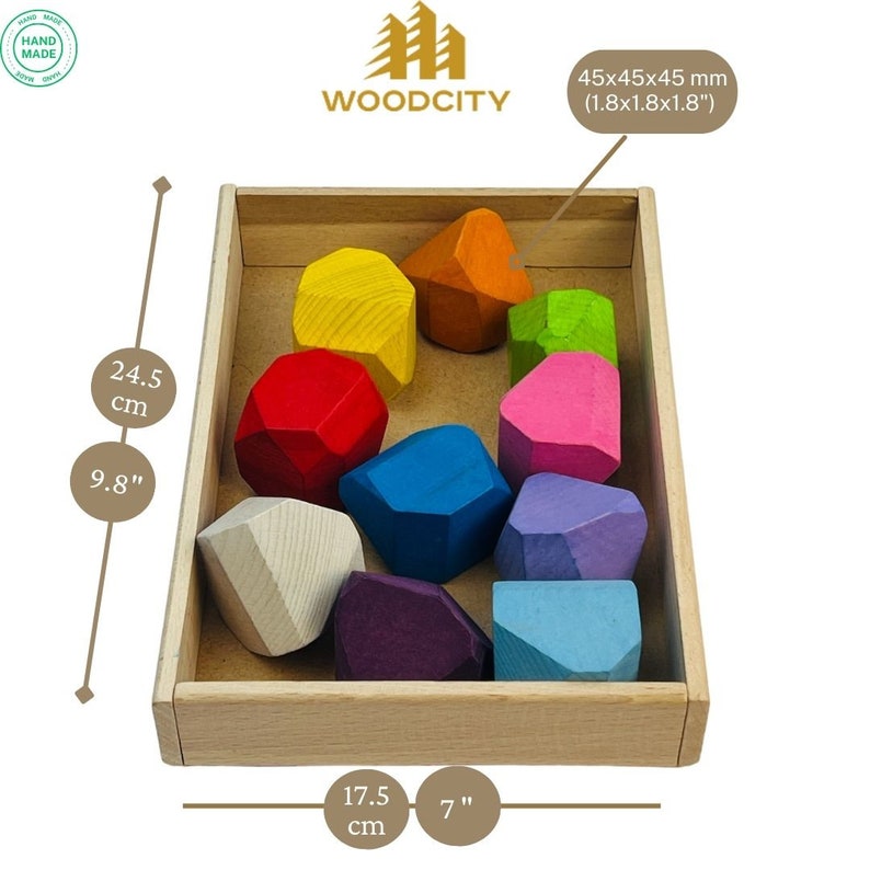 Building Rocks Toy Wooden Jumbo Stacking Balancing Natural Rainbow Stones| Montessori ...