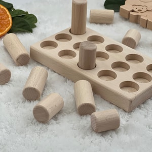 Wooden Cylinders Set of 15 for Shape Sorting, Waldorf Toy, Preschool Learning, Handmade Kids Birthday Gift Ideal, Sensorial Play