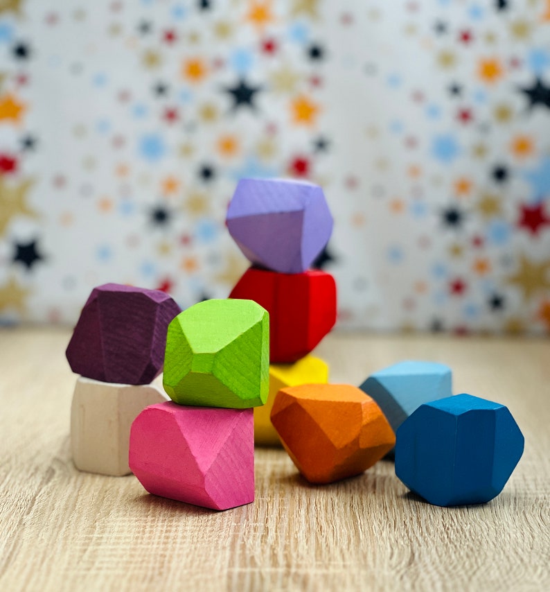 Building Rocks Toy Wooden Jumbo Stacking Balancing Natural Rainbow Stones| Montessori ...