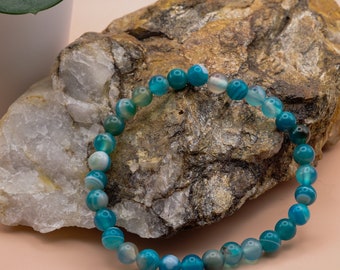 Strahlender blauer gestreifter Achat: Exquisites Naturstein Armband | Chakra | Yoga | Geschenk
